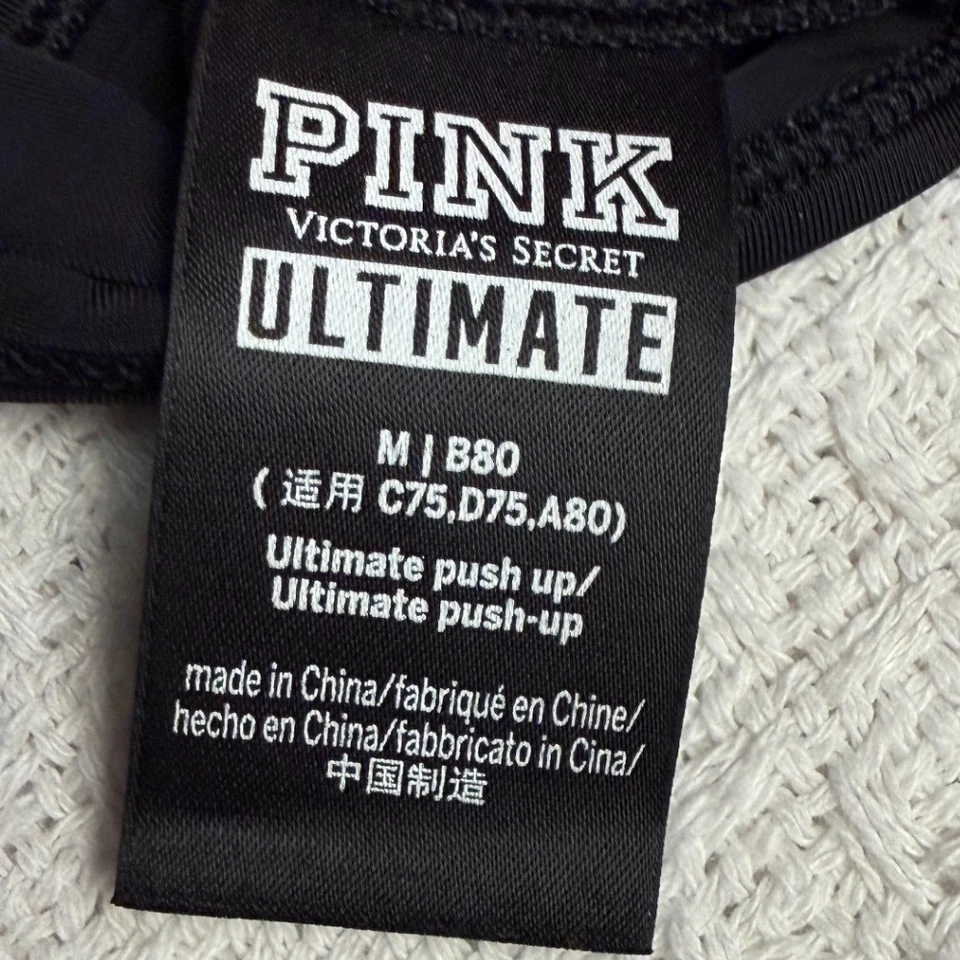 Sujetador deportivo Victoria's Secret rosa Ultimate push up negro con tiras cremallera trasera Foto 3 de 4