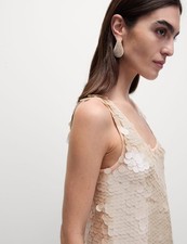 Marks & Spencer Womens Cream Sequin Round neck Sleeveless Camis Women Top - M&S
