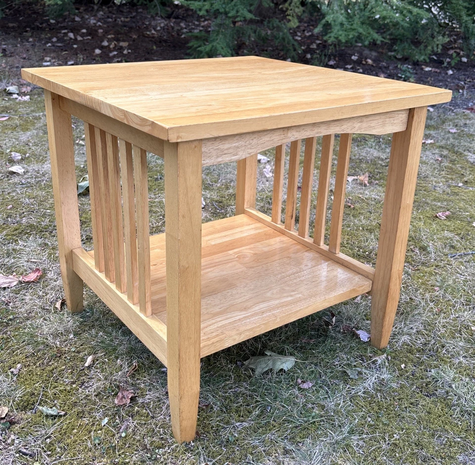 Mission Style 2 Tier Solid Oak End Side Table 19"H 20.25"x20" Plant Stand - Image 2 of 4