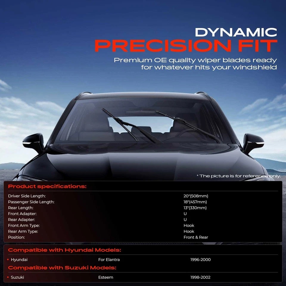 Limpiaparabrisas de 20" y 18" y 13" para Hyundai Elantra Suzuki Esteem 3 piezas Foto 2 de 4