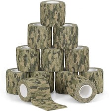 12 Rolls Camo Tape Camouflage Wrap Self-Adhesive Bandage 2" x 5 Grass