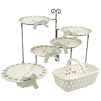 Portmeirion Studio Ceramic Serving Set 7pc Tiered Buffet Stand Valerie QVC