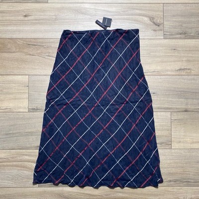Club Monaco Women's Plaid Bias Skirt Size 10 Navy Blue Red Cream