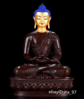 8.6'' China collection Tibet Pure copper Painted Three Treasures of Buddha