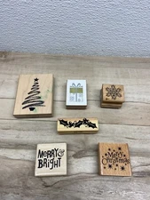 Set Of 6 Mixed Brands Christmas Wood Mounted Rubber Stamps