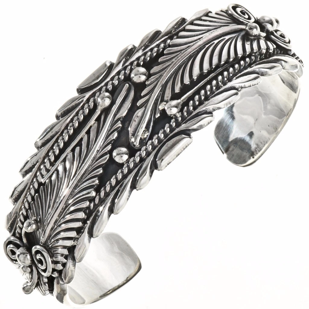 Sterling Silver Feathers Cuff Bracelet by Native Navajo Tom Ahasteen s6.25 7
