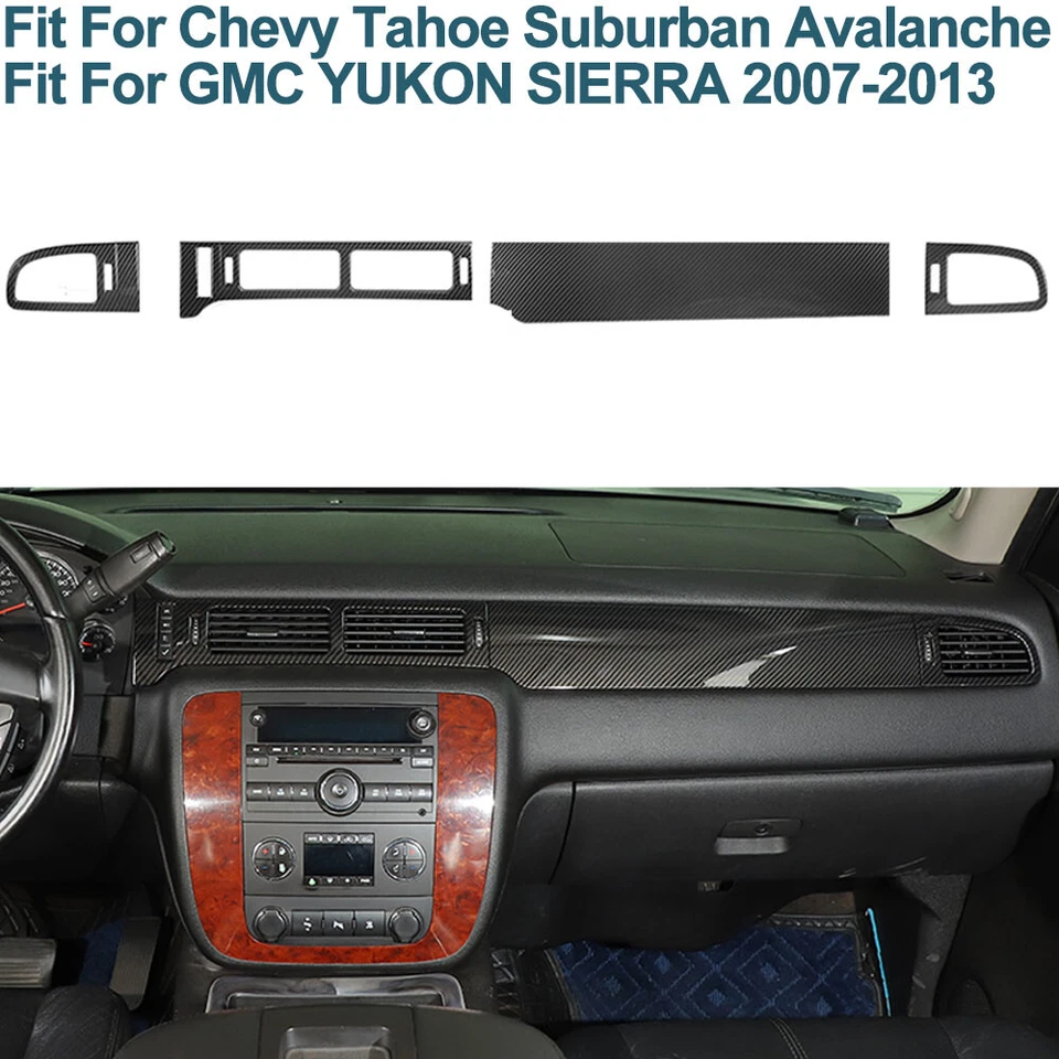 4x Set Carbon Fiber Interior Dash Full Kit Cover Trim For Chevy Avalanche 07-13 - Изображение 3 из 4