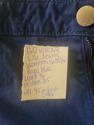 Elle womens jean size 16 royal blue waist 36'' inseam 25'' bottom ankle width 6''