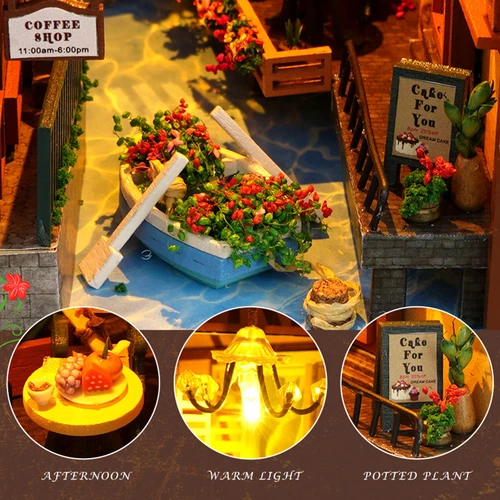 Kit puzzle in legno fai da te Book Nook 3D angolo libri kit modello casa delle bambole kit con LED - Foto 11 di 70