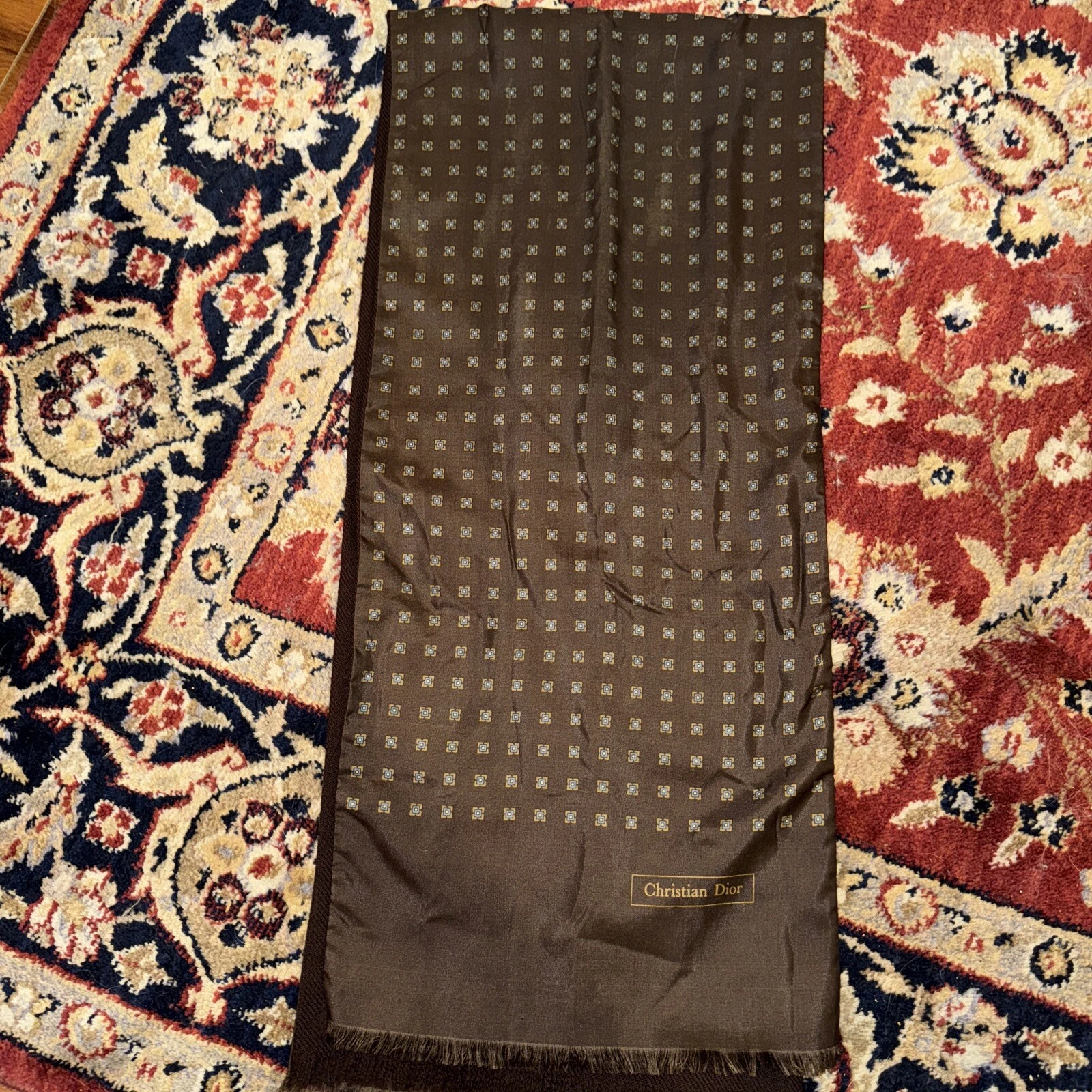 Foulard long réversible vintage Christian Dior en soie/laine (marron, 50