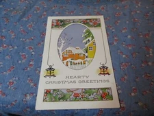 Old Postcard Postmark Unreadable Hearty Christmas Greetings  House in Oval