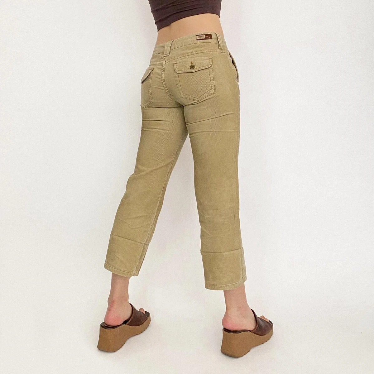 Roxy Khaki Tan Corduroy Cropped Capri Pants 100% Cotton Size 7