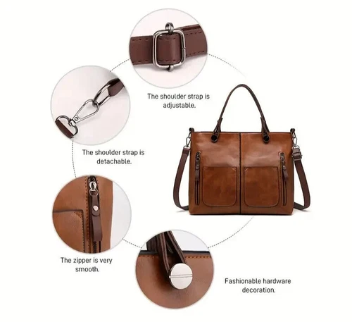 Bolso de mano grande de cuero de lujo para mujer Bolso cruzado de hombro para dama en marrón - Imagen 14 de 16
