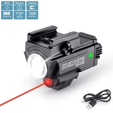 800 Lumens USB Rechargeable Red Laser Gun Weapon Pistol Light Flashlight Combo