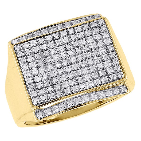 10K Gelbgold Diamant Herren Ring Statement Rund Pavé Pinky 0,42 CT-image