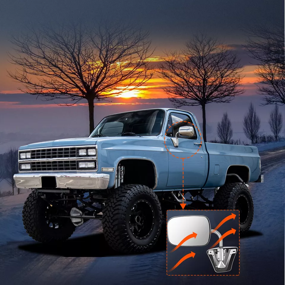 Par de espelhos retrovisores laterais cromados manuais para 1973-91 Chevy C10 K10 Blazer Suburban - Imagem 2 de 4