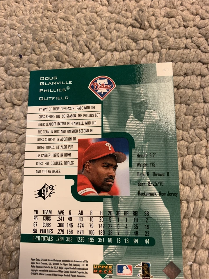 Doug Glanville #61 Upper Deck SPx Radiance 042/100 1999 FINITE Cb1 Foto 3 de 3
