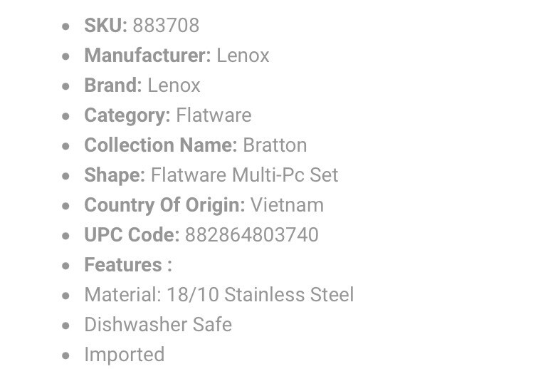 Lenox BRATTON Stainless 18/10 Filler Set Silverware / Flatware Misc