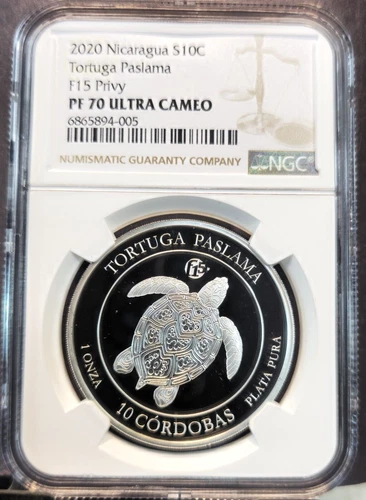2020 NICARAGUA SILVER 10 CORDOBAS SEA TURTLE NGC PF 70 ULTRA CAMEO POP 1