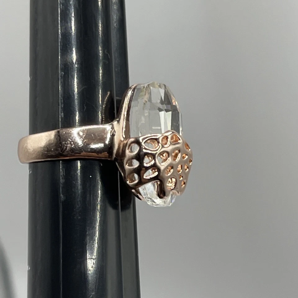 Rose Gold Filled Cheetah Leopard Colorless Clear Oval Rhinestone Ring Size 6.75  - Image 4 of 4