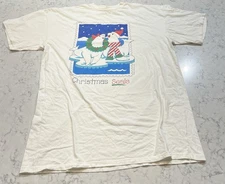 Vintage Christmas Seals Polar Bears Graphic Tee White XL Oversized