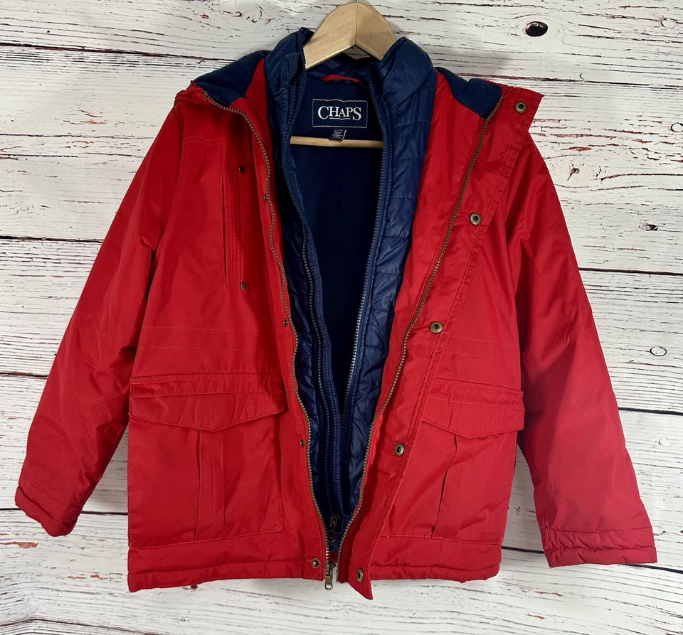 Chaqueta de Invierno Chaps Niños con Capucha Mediana 10/12 Rojo Azul Bolsillos Cremallera Cálida LEER Foto 2 de 4