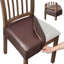 Dining Chair Covers Set of 4, Waterproof PU Leather Stretch Chair Seat Slipco...