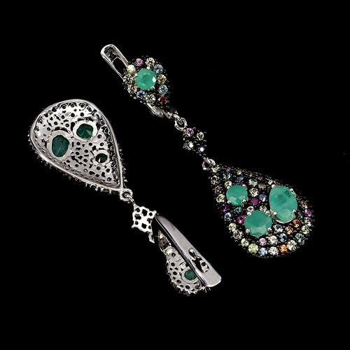 925 Sterling Silver Earrings Oval Emerald 6x4mm Sapphire Gemstone Jewelry - Picture 3 of 14