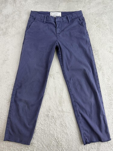 Frank & Eileen Pants Womens 2 Blue Wicklow Cropped Chino Twill Raw Hem USA