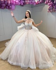 Princess Strapless Quinceanera Dress with Bow Lace Appliques Ball Gowns for Girl