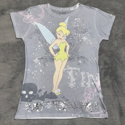 Disneyland Tinker Bell Shirt L Foil Outline Peter Pan Neverland Skull Rock Y2K
