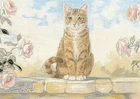 ACEO orig. pastel drawing ginger cat with roses by Anna Hoff Germany