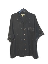 Tommy Bahama Men  s Hawaiian Silk Shirt XL Black Tropical Camp Button Up