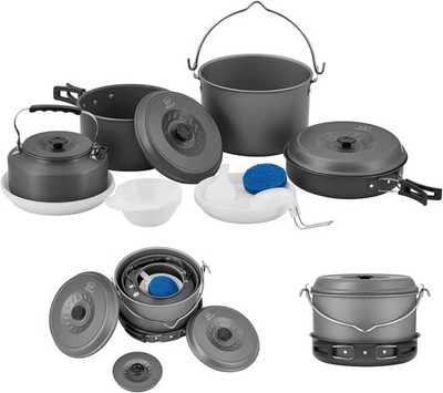 Bulin 13Pcs Camping Cookware Mess Kit, Nonstick Backpacking Cooking Set, Outdoor
