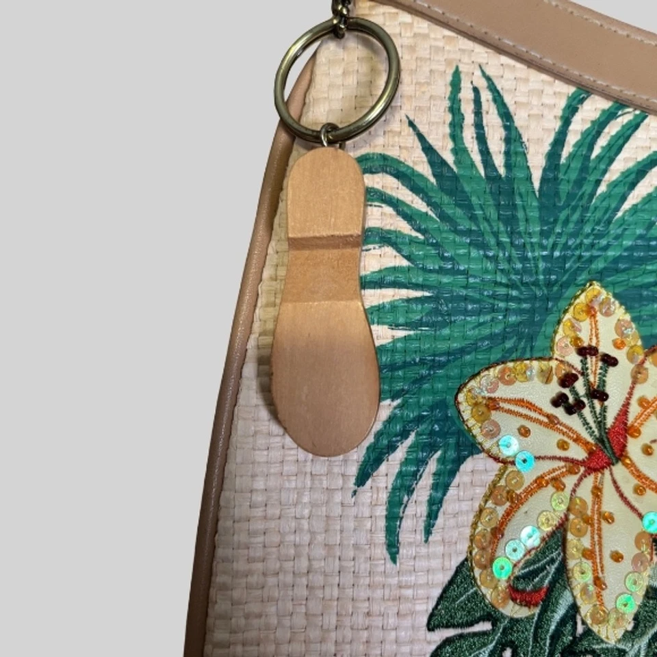 Bolso de Mano Etienne Aigner Cuero Tropicana Paja Bordado Floral Beige/Tostado OS Foto 4 de 4