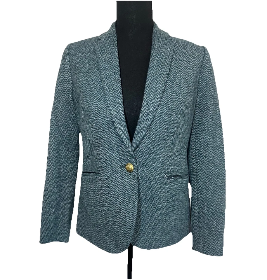 J. Blazer para mujer Crew Campbell azul espiga lana tweed chaqueta preppy TALLA 4 Foto 2 de 4