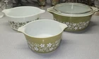 3 Vintage Pyrex Cinderella Dishes In Spring Blossom Green - 2.5 Quart Has  Lid