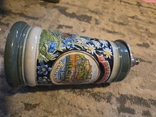 King  BEER STEIN with PEWTER LID Austrian Salzburg Handcrafted 