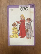 Simplicity 8170 Size Small Child’s Nightgown, Pajama’s & Robe