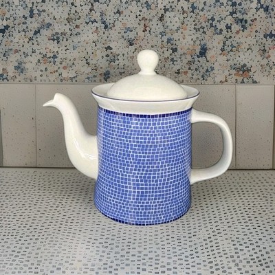 Dansk Mosaic Tiles Dinnerware Coffee /Tea Pot/ Lid - Blue & White/6 Cups /MINT