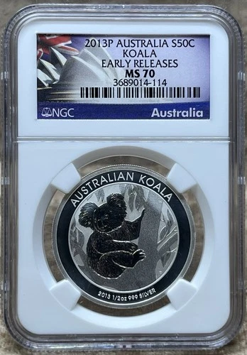 Australia 2013 P 50 Cents Koala NGC MS70 Early Releases Flag Label Milky Spots