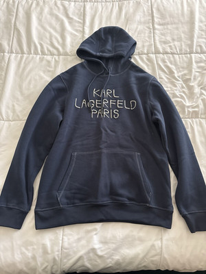 Karl Lagerfeld Navy Blue Men's Pullover Hoodie M Long Sleeve Hooded Pockets