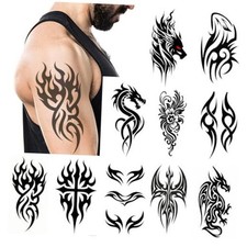 Large Temporary Tattoos for Men Women 10 Sheets 7.4"x4.7" Black Tribal