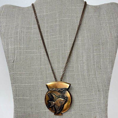Vintage Signed Roslyn Hoffman Copper 1-5/8 x2  Fishbowl Pendant 15  Necklace