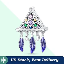 KUNSIR 925 Sterling Silver Charm For Bracelet Dreamcatcher Triangle Bead Charm