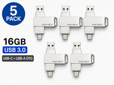 5 Pack 16GB USB 3.0 Flash Drive USB-C & USB-A Dual OTG Memory Stick SILVER