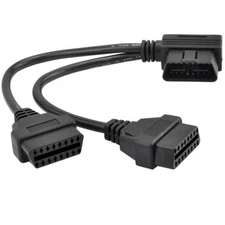 30cm/12 Right Angle OBD2 OBDII Y Splitter Cable 1x Male and 2x Female J1962 Port