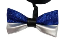  Men PVC Faux Leather Silver Royal Blue Stitching Bow Tie Bowtie Wedding Party