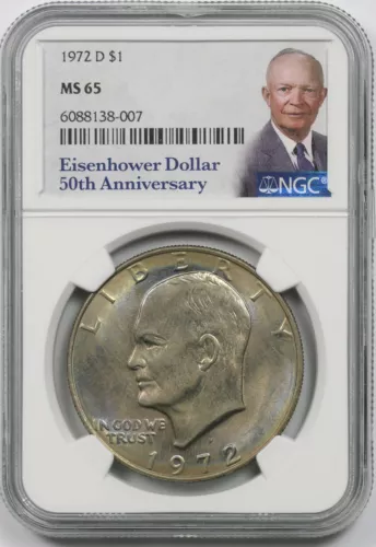 1972-D Eisenhower Ike Dollar $1 MS 65 NGC 50th Anniversary Label