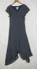 Vintage Adrianna Papell Silk Dress Womens 10 Gray Midi Polka A Dot Cocktail Work